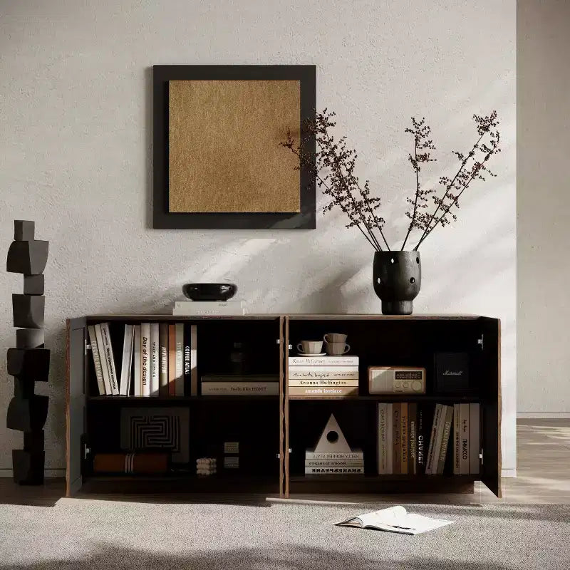 59 Modern Spiral Sideboard Buffet Cabinet, Low Profile Art Entryway Storage Cabinet with 3D Ripple Texture Doors