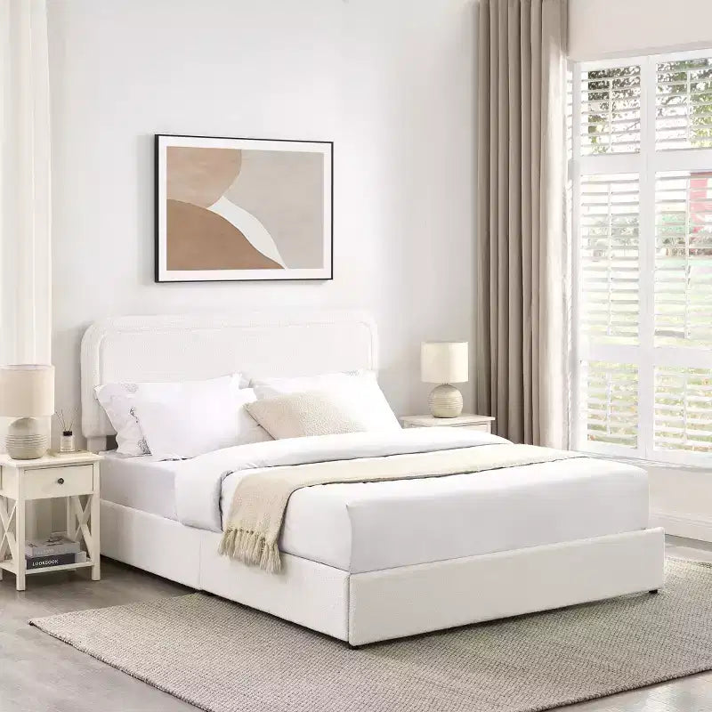 Modern Boucle Upholstered Queen Size Bed with Storage Drawers
