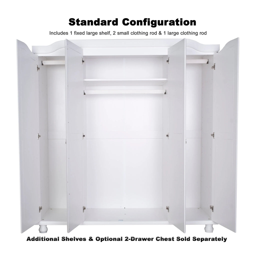 Palace Imports 100% Solid Wood Kyle 4-Door Wardrobe Armoire with Solid Wood or Mirrored Doors