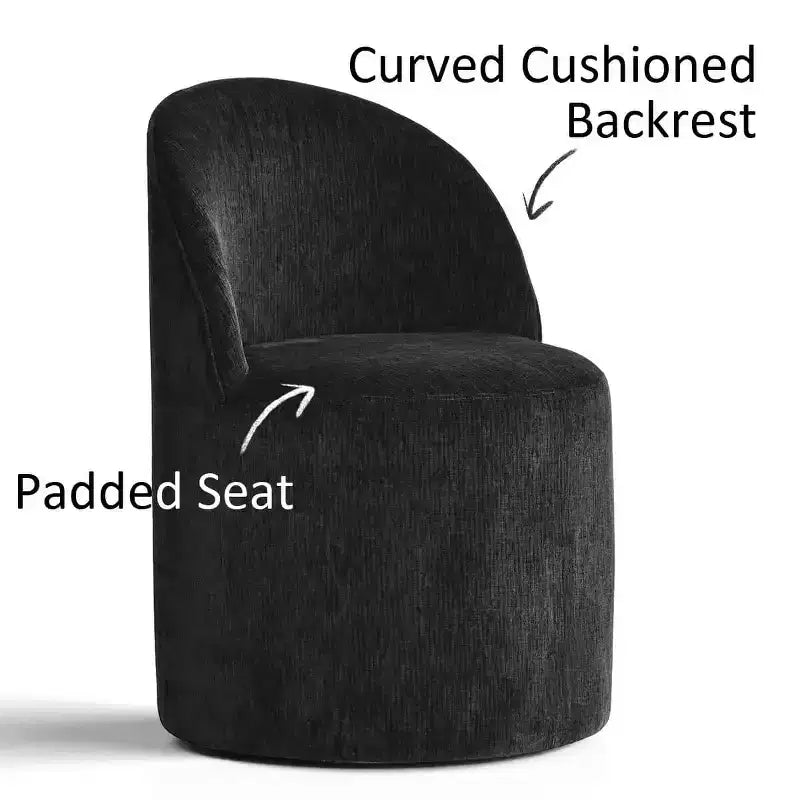 Modern Dining Table Set For 6, Round Pedestal Dining Table, Swivel Rolling Barrel Chairs With Wheels, Textured Chenille- Panipeachy