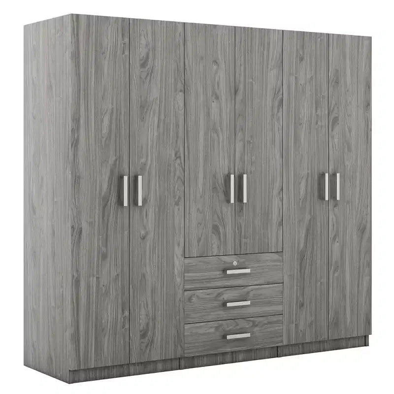 6-Door Wooden Wardrobe with Drawers for Bedroom