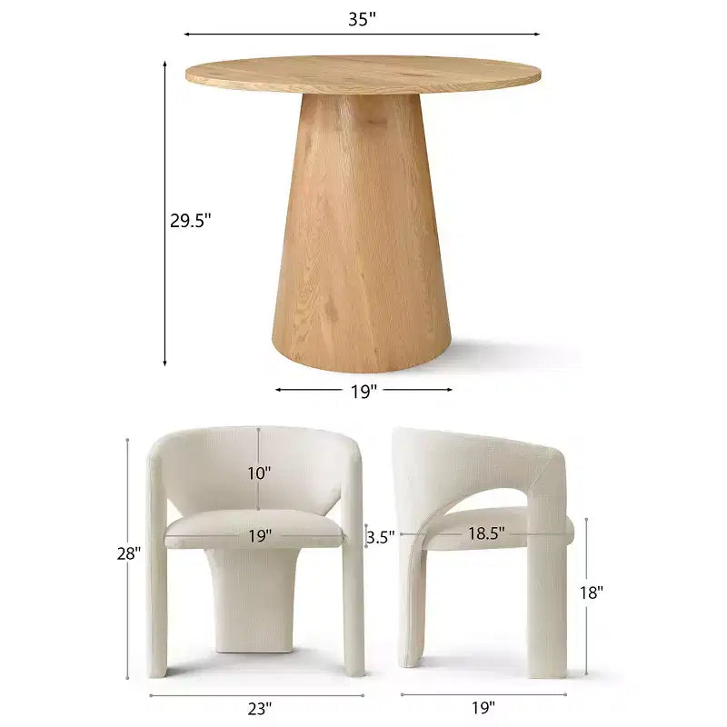 Small Dining Table Set for 2, Beige Upholstered Chairs, Round Pedestal Dining Table, Compact Modern Kitchen Furniture-Panipeachy