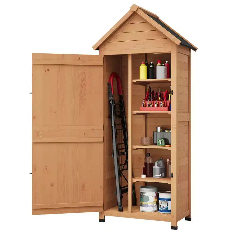 Waterproof Wooden Outdoor Tool Cabinet  Lockable Double Doors, 3 Adjustable Shelves & Sloped Roof  Space-Saving Storage for Patio, Yard or Lawn