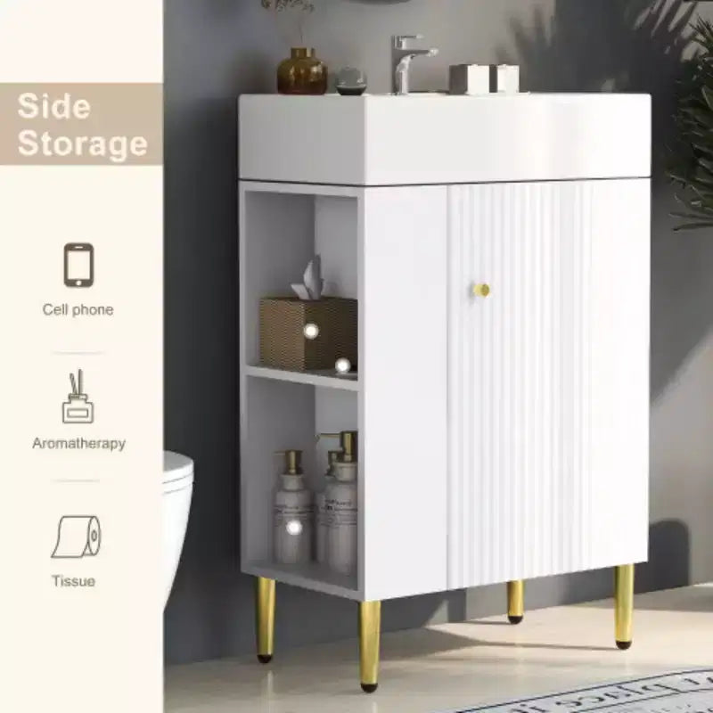 21.6 white Bathroom vanity, Combo Cabinet, Bathroom Storage Cabinet, Single Ceramic Sink, Left side storage