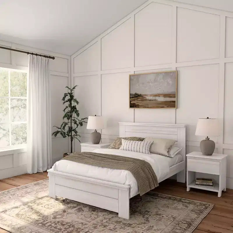 Lit double Plank+Beam Farmhouse avec tête de lit, plateforme en bois massif