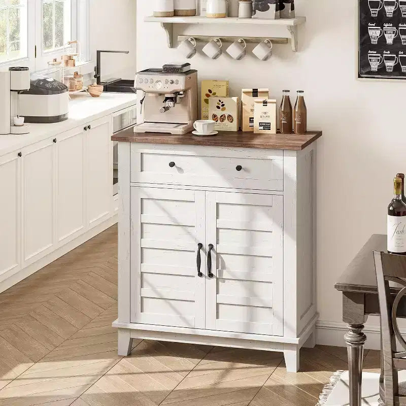31.5 Rustic Storage Cabinet, with Slatted Doors, 3-Tier Adjustable, Double Door Locker, for Kitchen, Dining Room, and Home Office