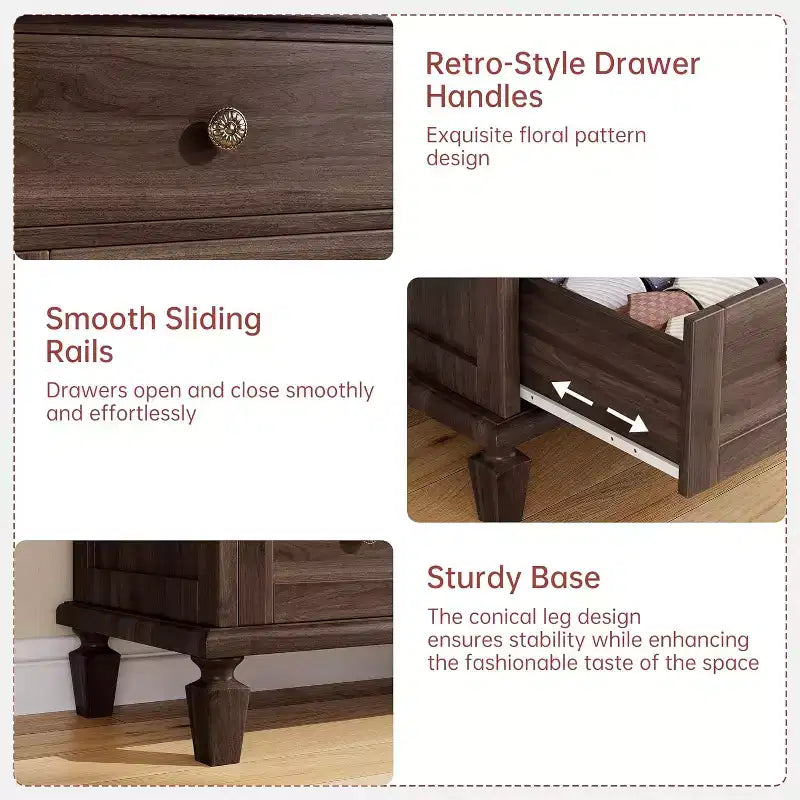 8 Drawer Dresser for Bedroom, Vintage 59 Dresser TV Stand with Carved Handles and Tapered Legs, Wood Chests of Drawers with Large Capacity Storage