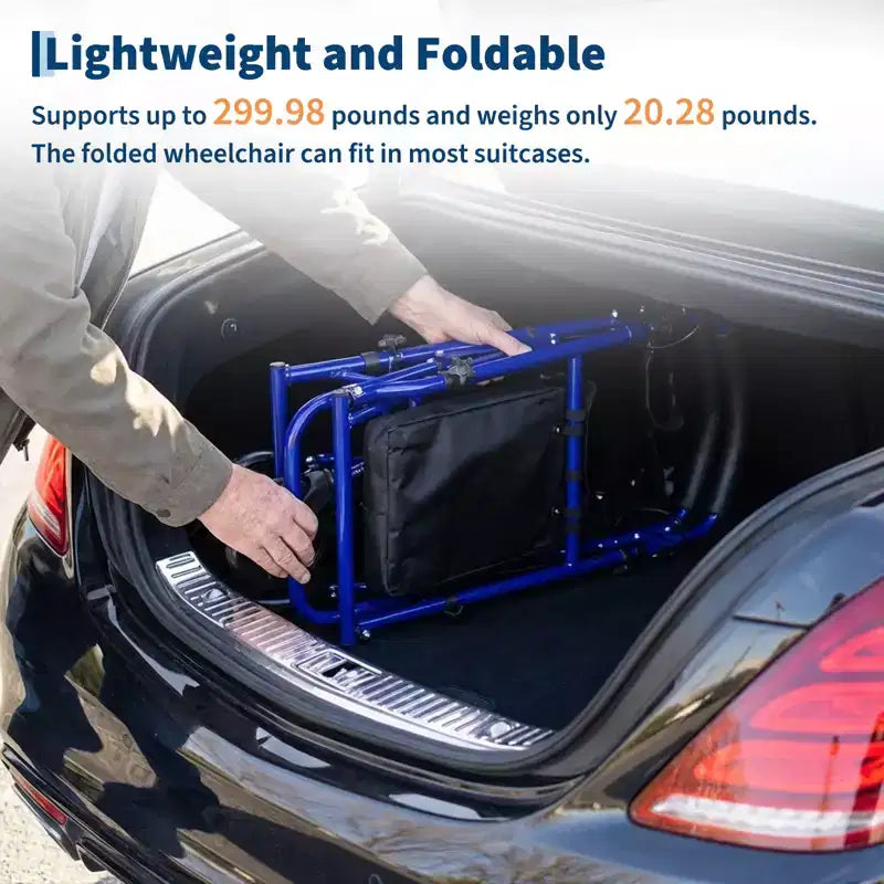 Portable Collapsible Wheelchair for Adults, 299lb Capacity, 6 Wheels, Adjustable Height, Underseat Storage, Comfortable Seat & Foot Pedal