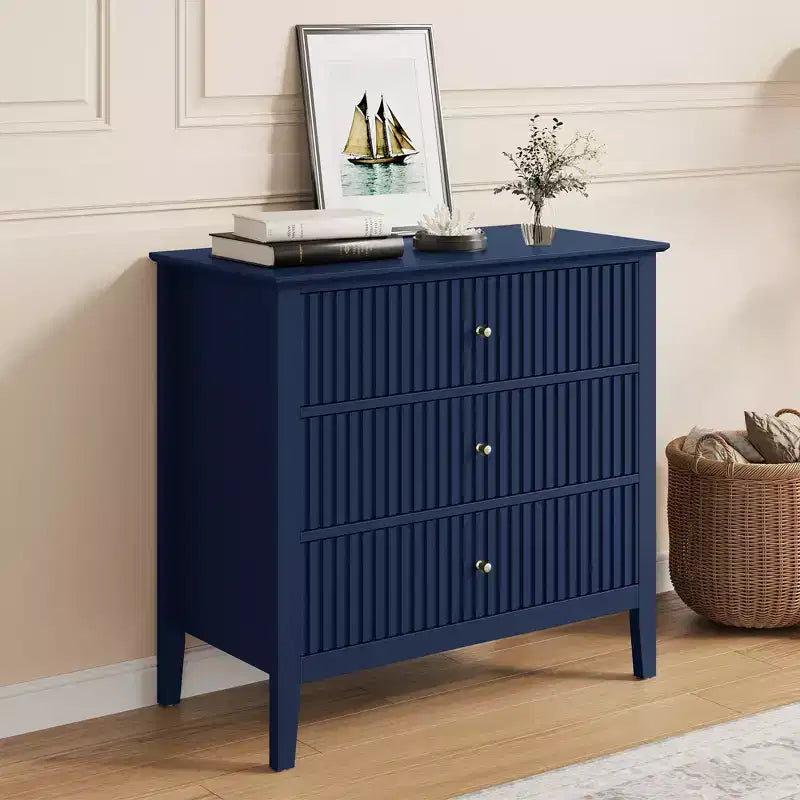 Heynemo 3 Drawer Dresser, Painted 30 Inch Tall Wood Nightstand with Storage, Wide Modern Chest of Drawers with Ball Bearing Slide