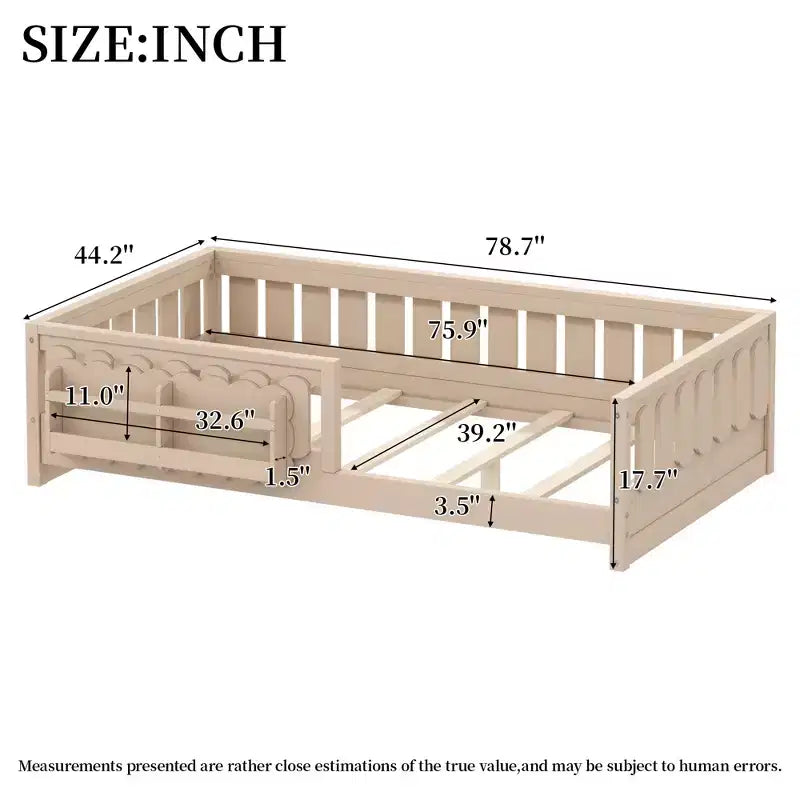 Twin and Full Size Kid Platform Bed Frame with Guardrail, Built-in Bookshelves and Storage Shelves