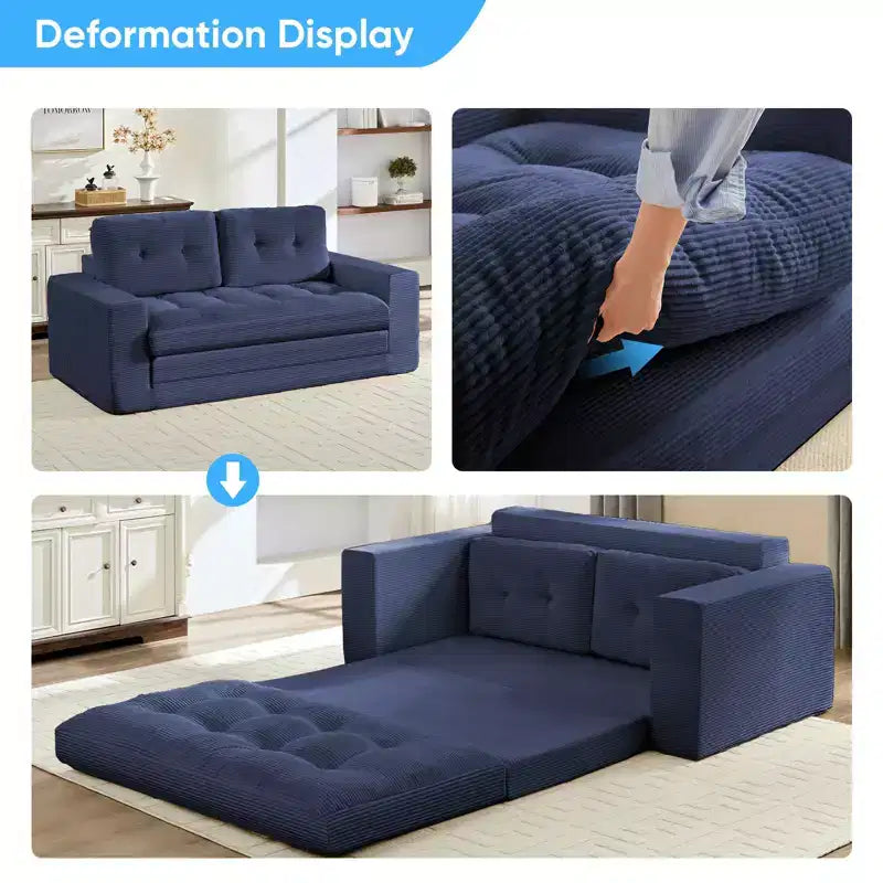 Mjkone 71'' 2-in-1 Convertible Futon Sofa Bed, Corded Fabric Foldable Tufted Buttons Loveseat Sleeper Sofa,Space-Saving