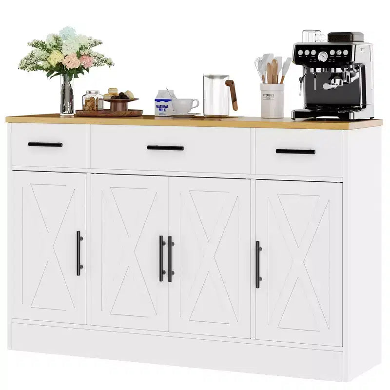 Celebalcony Buffet Cabinet with Storage,53.4 Large Kitchen Storage Cabinet with 3 Drawers & 4 Doors, Adjustable Shelf for Kitchen,Living Room