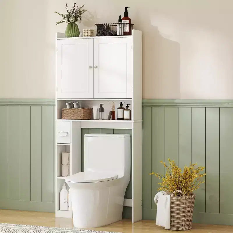 Meuble de rangement WC HOMCOM, Armoire de salle de bain moderne au-dessus des toilettes avec 2 portes, porte-papier toilette, étagère WC autoportante