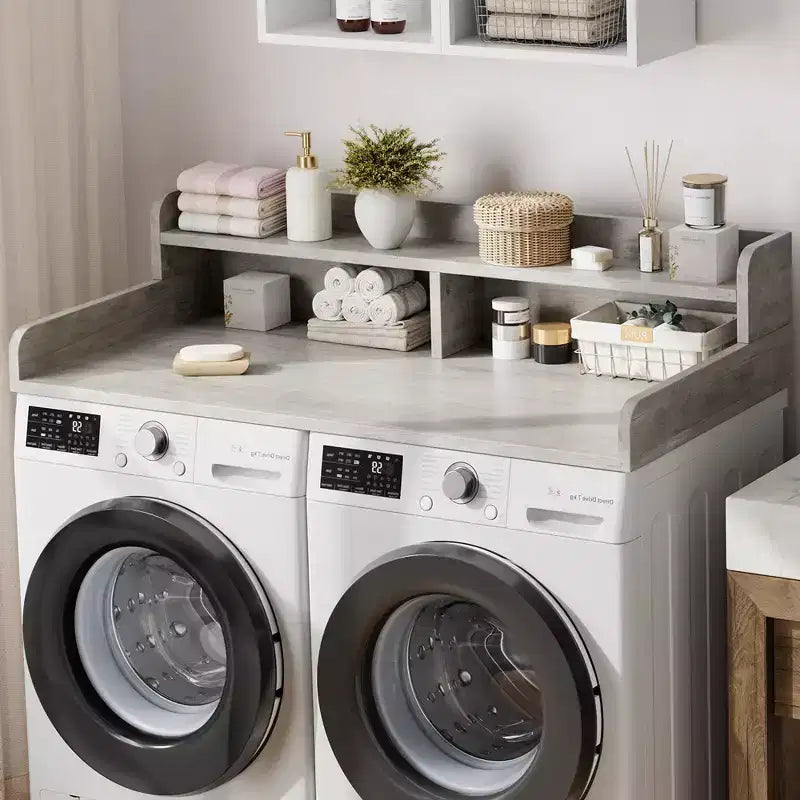 2-Tier Washer and Dryer Countertop with Shelf or Drawers, Laundry Countertop Cover with Non-Slip Pad, 54X27.5 Laundry Topper for Folding Clothes