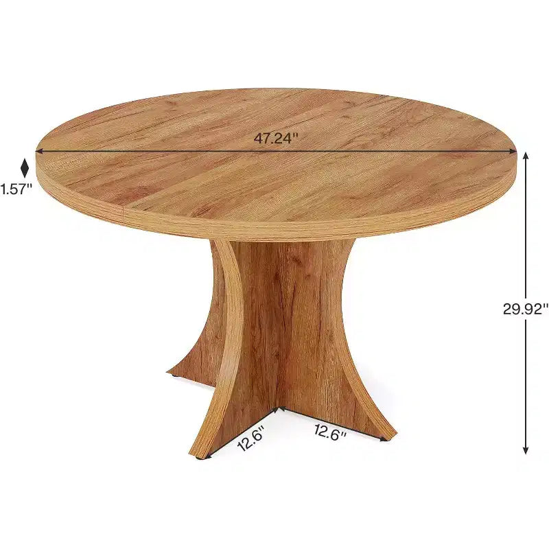 Lantine 47.24-Inch Round Dining Table for 4-6, Farmhouse Kitchen Table with Pedestal Base, Small Dinner Table for Dining Room, Living Room, Brown