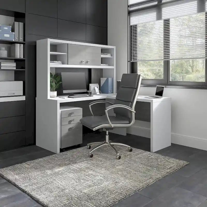 Bureau d'angle Echo avec huche et tiroirs