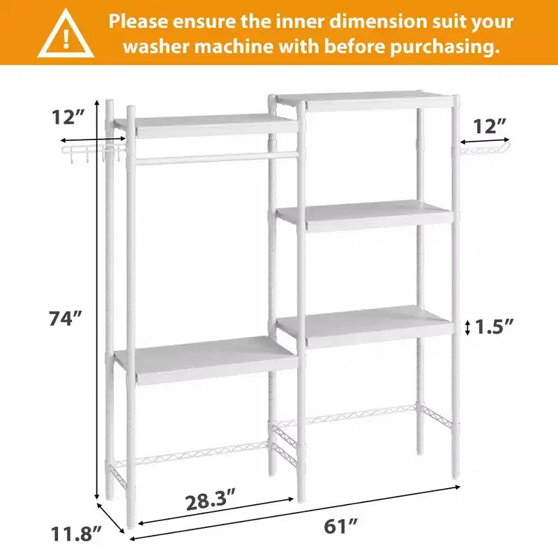 Over-the-Washer Shelf, 5-Tier Dryer Storage Shelf with Adjustable Height, Bathroom Shelf, Space-Saving Storage for Bathroom, Laundry Room