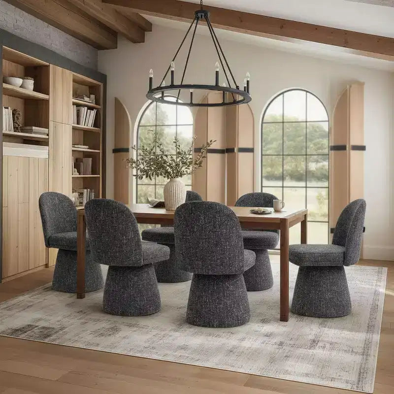 Set of 6 Modern 360 Swivel Armless Dining Chairs with Pedestal-style Base, Elegant Accent Chairs for Kitchen, Dining Room, or Office-Panipeachy