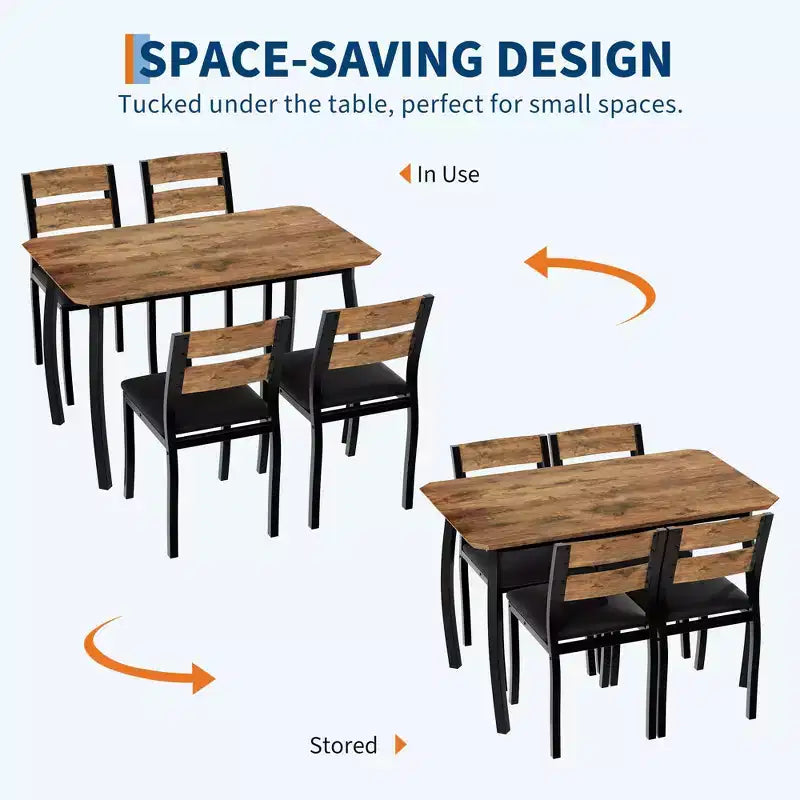 5 Piece Metal Frame Kitchen Table and Chair Set, with Chamfer Design