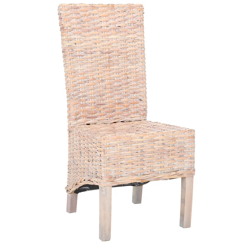 Set of 2 Natural Wicker Dining Chairs 19W x 22D x 41H, Boho Coastal Style