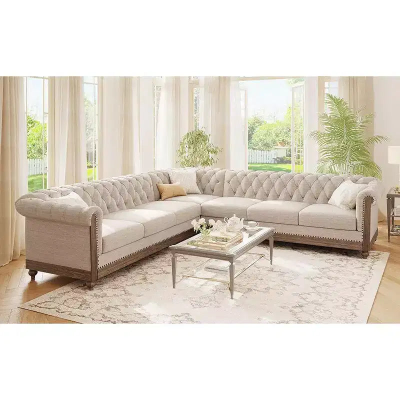 Mirod Large Retro Sectional Sofa with Wooden Legs, Comfortable Modular Design for Living Room, Lounge, and Family Spaces