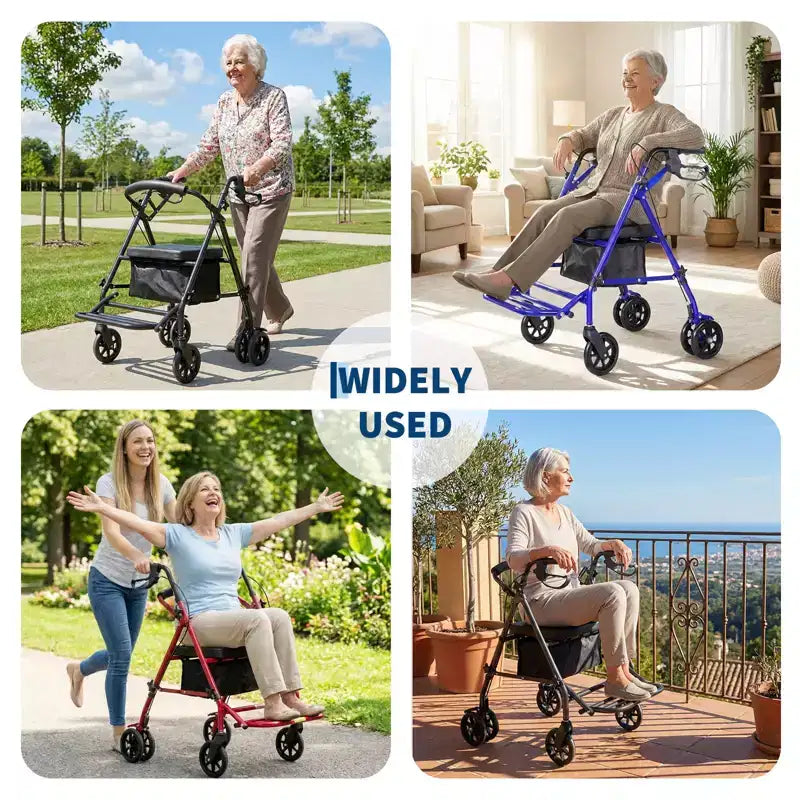 Portable Collapsible Wheelchair for Adults, 299lb Capacity, 6 Wheels, Adjustable Height, Underseat Storage, Comfortable Seat & Foot Pedal