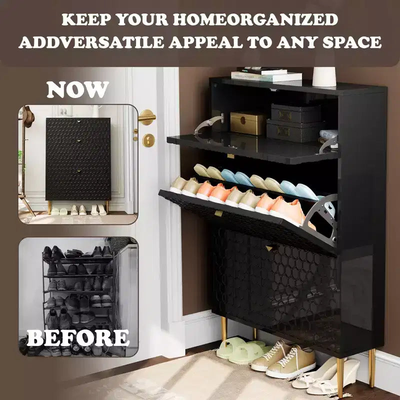 CLIHOME 24 Pair Entryway Shoe Storage Organizer Cabinet Flip Drawers Closet Shoe Rack Shelf Organizer