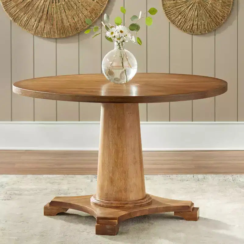 Lifestorey 4pc Kerrington Channel Back Banquette Dining Set Walnut/Cream: Linen-Look Fabric, Pedestal Table
