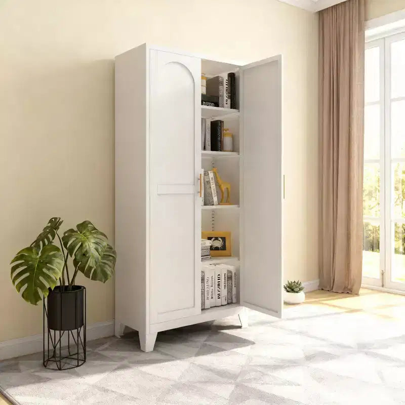 Homy Casa 4-Door Storage Cabinet with Cane Panels and Adjustable Shelves for Living Room, Dining Room, or Entryway, Black and Natural
