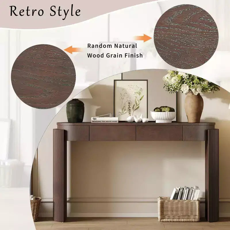Merax Modern Oval-Top Console Table with Fluted Curved Legs & Dual Hidden Drawers