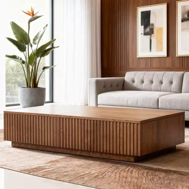 51.1 Mid-Century Modern Lift Top Coffee Table, Walnut Rectangular Center Table for Living Room