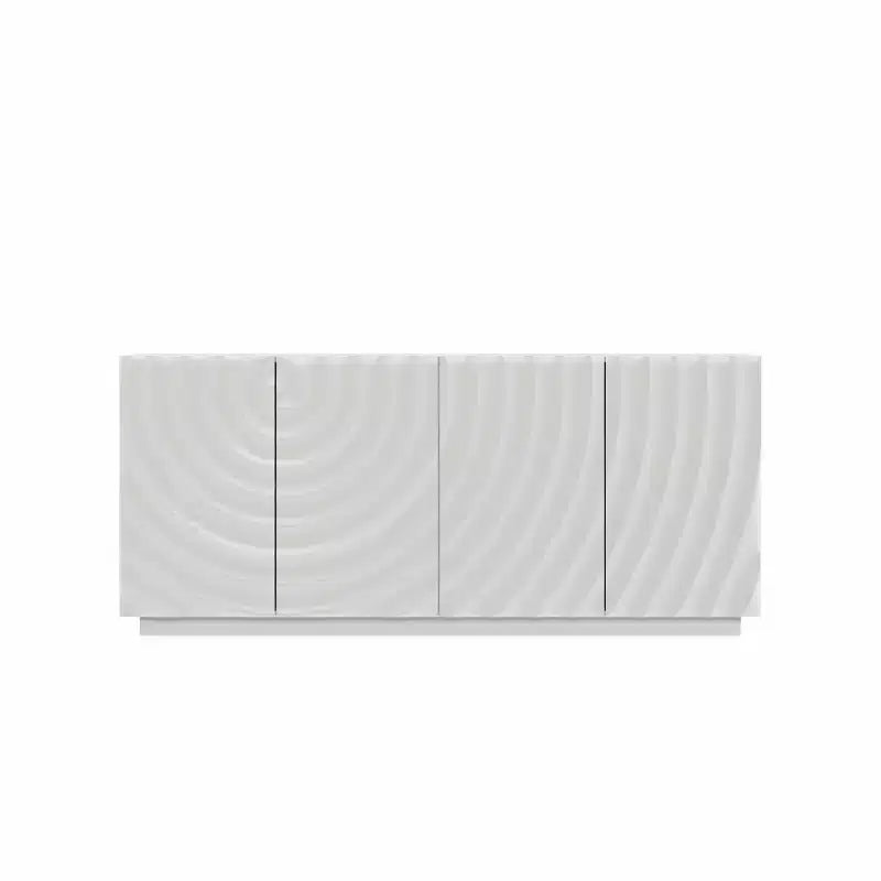 59 Modern Spiral Sideboard Buffet Cabinet, Low Profile Art Entryway Storage Cabinet with 3D Ripple Texture Doors