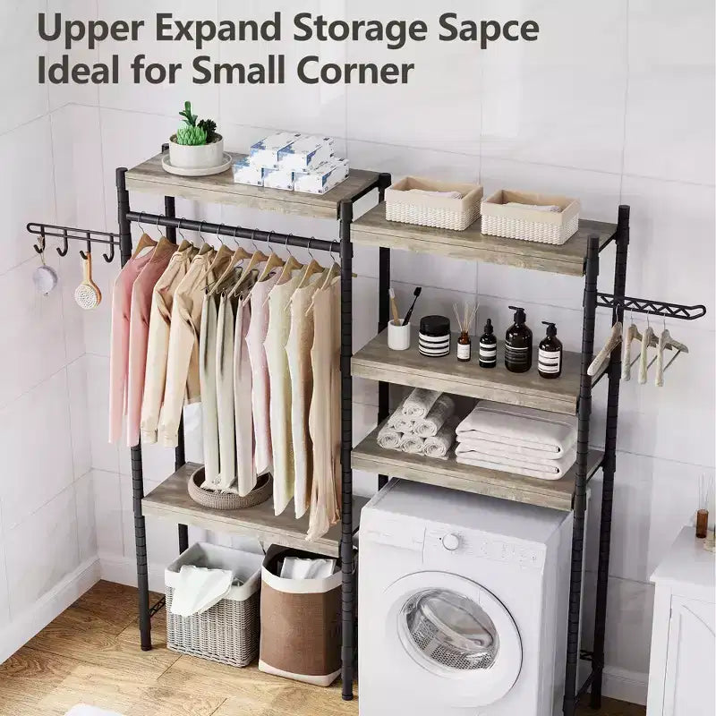 Over-the-Washer Shelf, 5-Tier Dryer Storage Shelf with Adjustable Height, Bathroom Shelf, Space-Saving Storage for Bathroom, Laundry Room