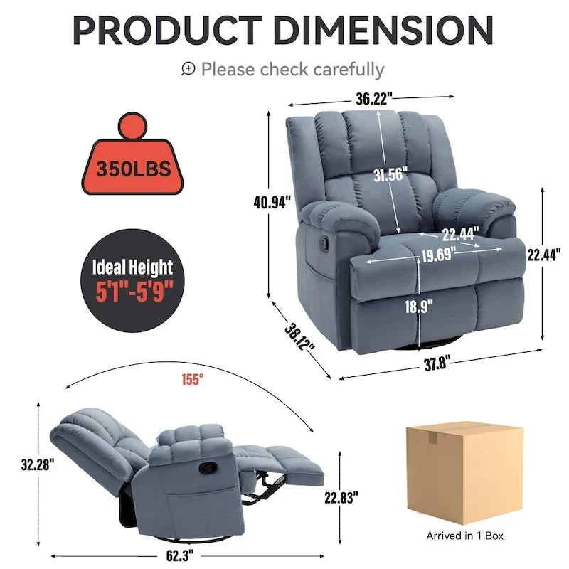 Green Oversized Manual Recliner with Swivel, Rocking, and Fabric Upholstery