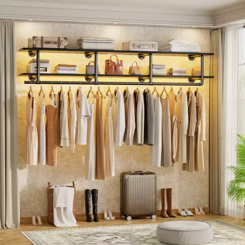 Étagère à vêtements 2 niveaux Besiost avec tringle à suspendre, étagères à vêtements avec étagère supérieure