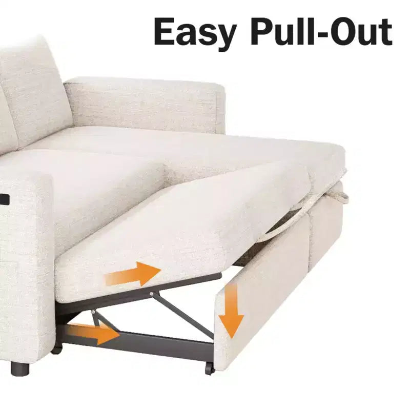 2-in-1 Pull Out Sleeper Sofa with Storage Chaise, Chenille Sectional Couch with USB Ports for Living Room