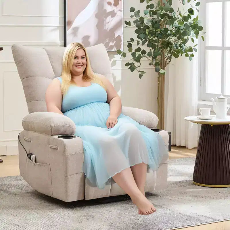 Fauteuil inclinable releveur électrique pour personnes âgées avec fonctions massage et chauffage, inclinable surdimensionné avec fonctions massage et chauffage, revêtement doux et rembourré, poche latérale et porte-gobelets