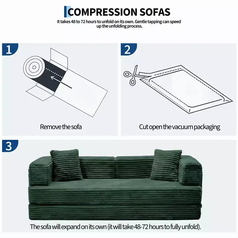 Canapé-lit convertible 5-en-1 80,7 po – Velours côtelé, 1200 lb, Aucun assemblage