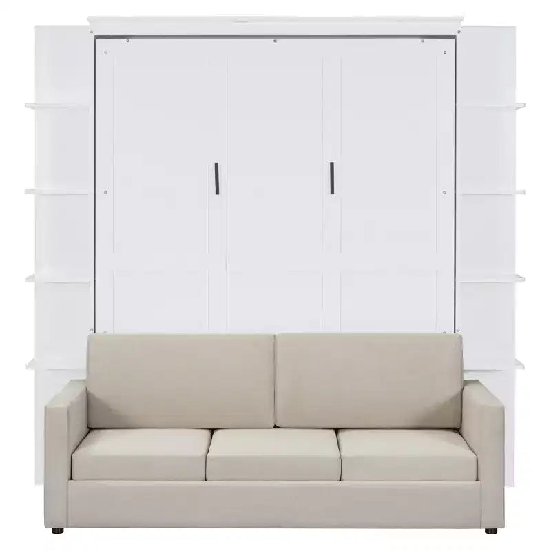 Whisen Modern Design Wood Frame Queen Size Murphy Bed Wall Bed with Sofa and Shelves