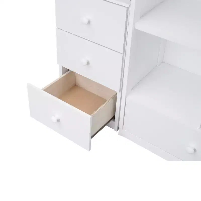 Twin Size Loft Bed with L-Shaped Desk, 3 Drawers, Cabinet, Staircase Storage, Solid Pine/MDF Build