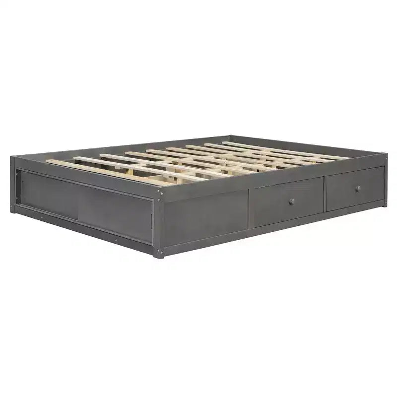 Whisen Queen Platform Bed Frame with 4 Storage Drawers and Footboard Storage