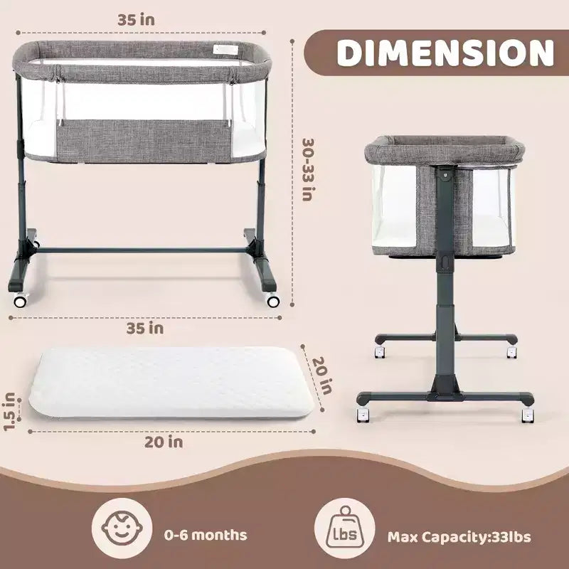 Baby Bassinet with Wheels 鈥?Beige / Gray / Pink, Bedside Sleeper, for 1 Baby
