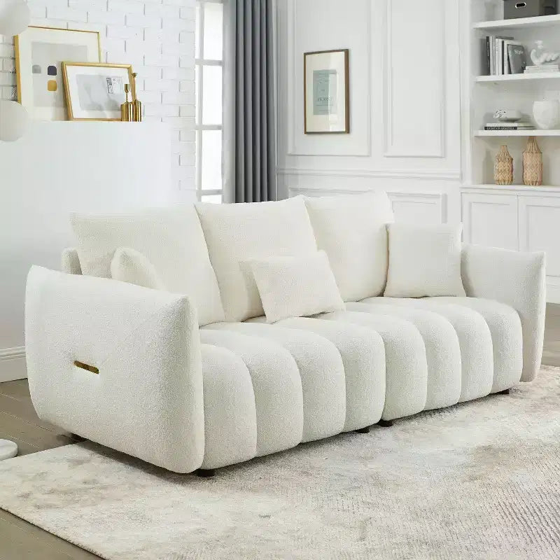 GDFStudio Alanna 79.5 Modern Teddy Fabric Upholstered 3-Seater Sofa with Pillows