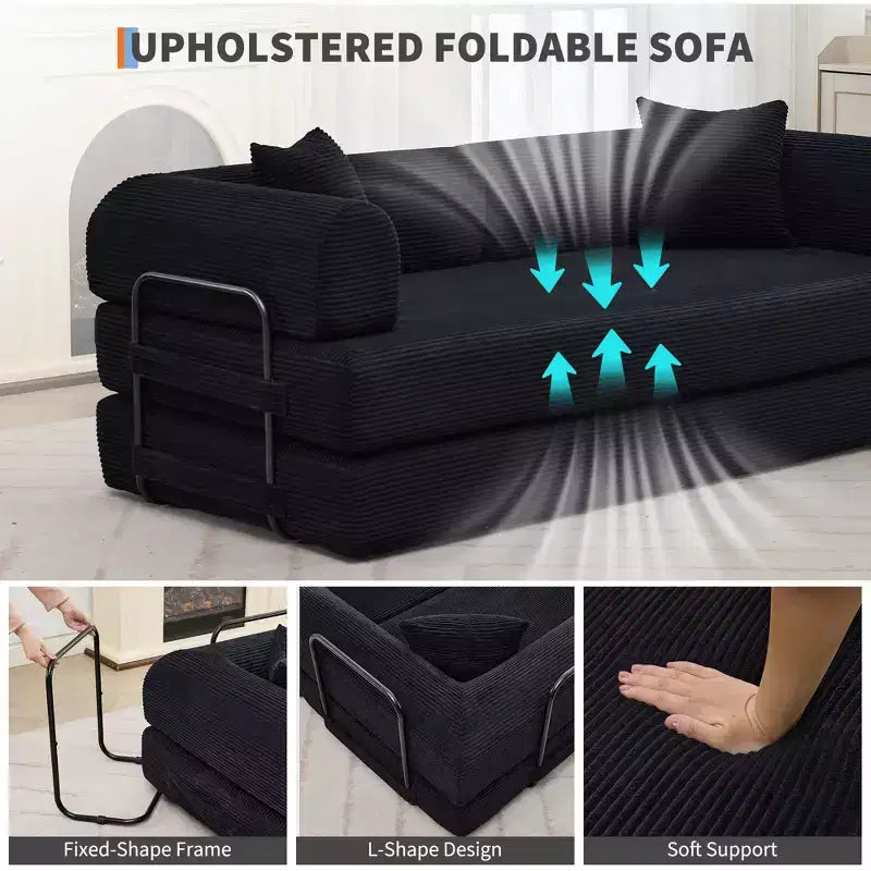 4-in-1 Convertible Sleeper Sofa Bed, 79 Frameless Corduroy Folding Floor Mattress Couch w/ Pillow, No Assembly Loveseat for Small Apartment