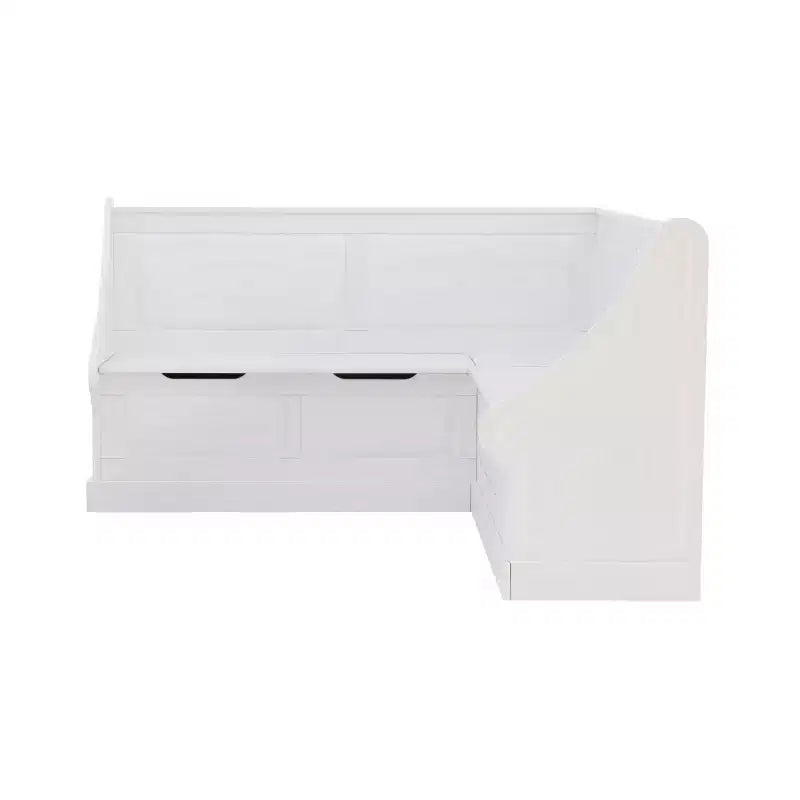 Banquette de coin-repas Linon Tobin traditionnelle en bois massif sans dossier avec coussin blanc - Linon