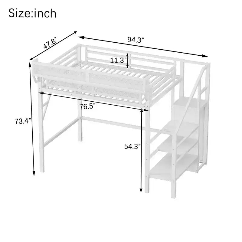 Okak 94IN Twin Size Loft Bed with Wardrobe, Twin Bed with Storage Shelves and Basket, Bed Frames for Bedroom, Dormitory