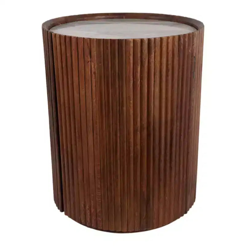 Decorative Ribbed Wooden Side Table with Marble Top and Storage - Small Home Decor Table Stand for Bedroom or Living Room Decor
