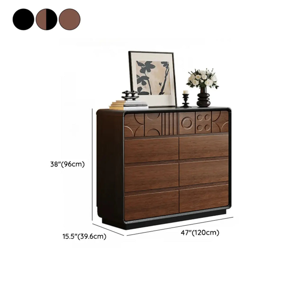 Commode en bois d'inspiration Art déco avec sculptures géométriques