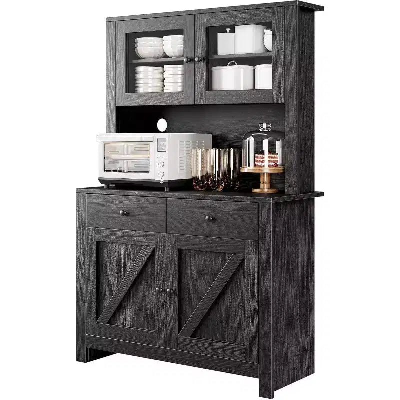 Kitchen Pantry Cabinet with Microwave Stand, Hutch Cabinet with Buffet Cupboard and Adjustable Shelves, for Kitchen, Dining Room