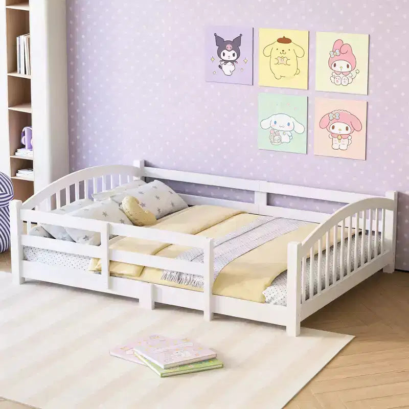 Lit bas Montessori pleine grandeur Luxystar avec barrières de sécurité et tête de lit